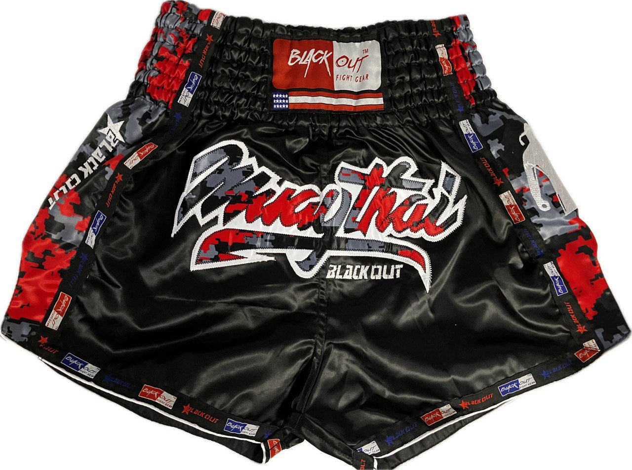 Black Muay Thai Shorts with Digital Camo Print